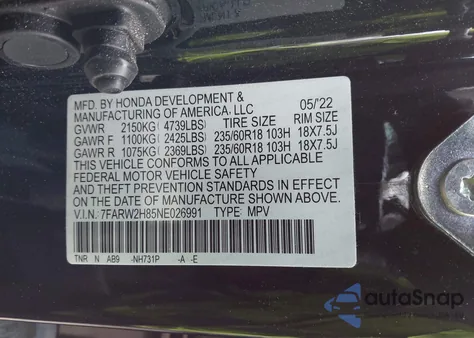 2022 Honda Cr-V Awd Ex-L z USA, uszkodzony, nr VIN 7FARW2H85NE026991